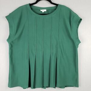 Entro Size L Cap Sleeve Pleated Blouse Green Fall Closet Staple Elevated Basic